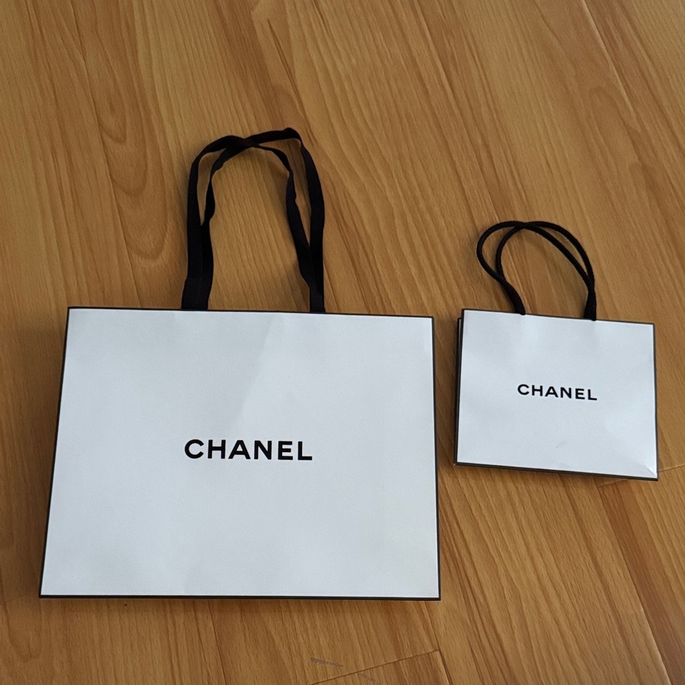 CHANEL White and Black Shopping Bags